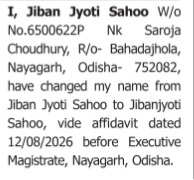 NAME CHANGE NOTICE -JIBANJYOTI SAHOO