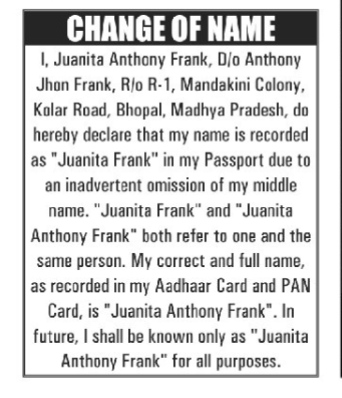 NAME CHANGE NOTICE -juanita Anthony Frank