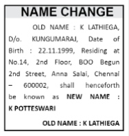 NAME CHANGE NOTICE - K LATHIEGA