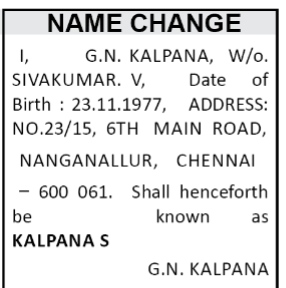NAME CHANGE NOTICE - KALPANA S.