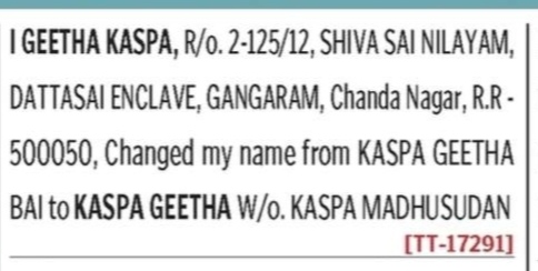 NAME CHANGE NOTICE -kaspa geetha