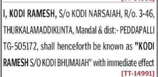 NAME CHANGE NOTICE - KODI RAMESH