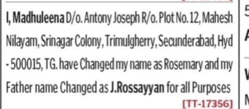 NAME change notice- madhuleena