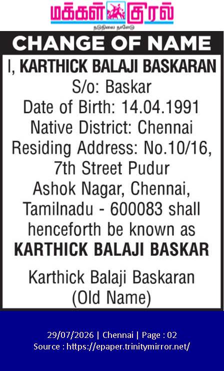 NAME CHANGE NOTICE - MAKKAL KURAL