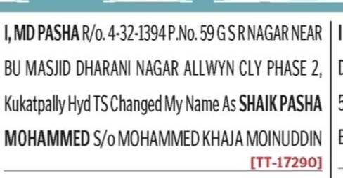 NAME CHANGE NOTICE - MD PASHA
