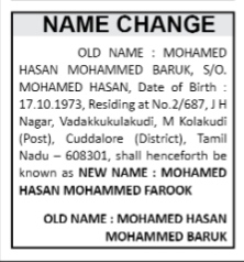 NAME CHANGE NOTICE - MOHAMMED HASAN
