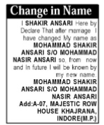 NAME CHANGE NOTICE - MOHAMMED SHAKIR ANSARI