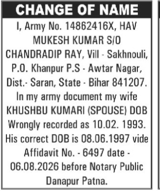 NAME CHANGE NOTICE-MUKESH KUMAR