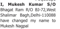 NAME CHANGE NOTICE - MUKESH NAGPAL