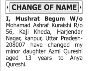 NAME CHANGE NOTICE -MUSHRAT BEGUM