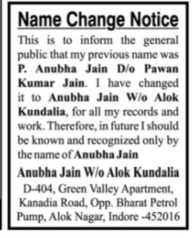 NAME CHANGE NOTICE- p.Anubha jain