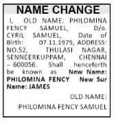 NAME CHANGE NOTICE - PHILOMINA FENCY JAMES