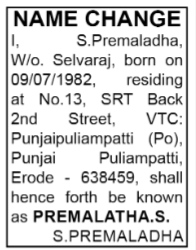 NAME CHANGE NOTICE - PREMALATHA.S