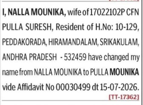 NAME CHANGE NOTICE - PULLA MOUNIKA