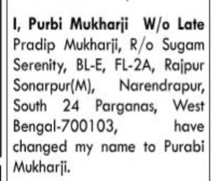 NAME CHANGE NOTICE - PURABI MUKHARJI