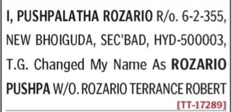 NAME CHANGE NOTICE -PUSHPALATHA ROZARIO