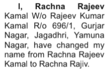 Name Change NOTICE - RACHNA RAJIV