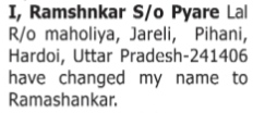 NAME CHANGE NOTICE- RAMASHANKAR