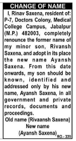 NAME CHANGE NOTICE- RINAV SAXENA