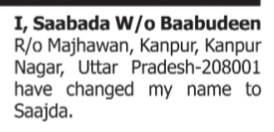 NAME CHANGE NOTICE - SAABADA