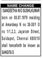 NAME CHANGE NOTICE - SANGEETHA
