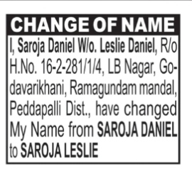 NAME CHANGE NOTICE - SAROJA LESLIE
