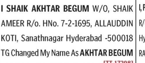 NAME CHANGE NOTICE - SHAIK AKHTAR BEGUM