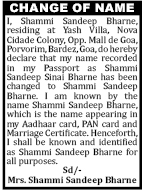 NAME CHANGE NOTICE - SHAMMI SANDEEP