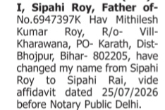 NAME CHANGE NOTICE - SIPAHI RAI
