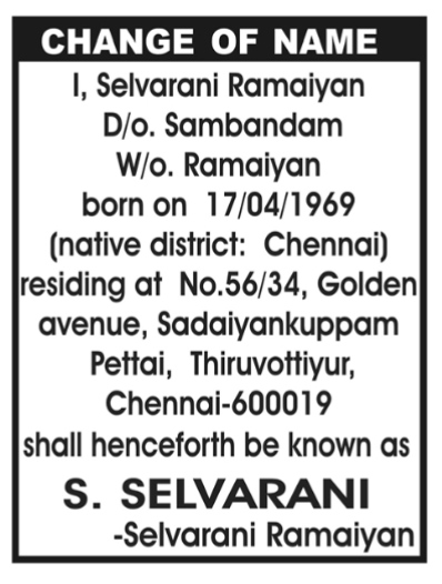 NAME CHANGE NOTICE - S.SELVARANI