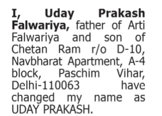 NAME CHANGE NOTICE -UDAY PRAKASH