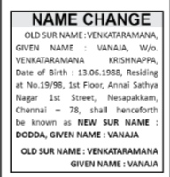 NAME CHANGE NOTICE - VANAJA DODDA