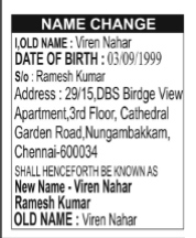 NAME CHANGE NOTICE-VUREN NAHAR
