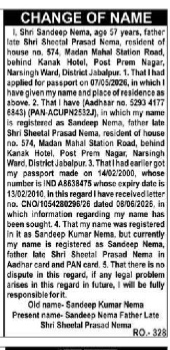 NAME CHANGE NOTIFICATION -sandeep kumar