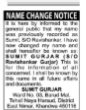 NAME CHANGE NOTIFICATION- SUMIT GURJAR