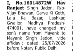 NAME CHANGE OF MINOR SON: MAYANK SINGH