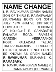 NAME CHANGE OF NOTICE - RAVI KUMAR
