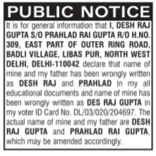 NAME CORRECTION NOTICE - RAJ GUPTA