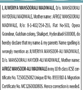 Name Correction Notice