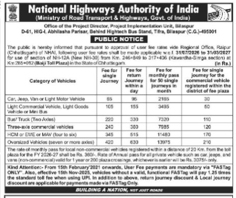 National Highways Authority of India Public Notice