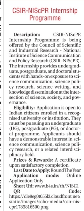 National Institute of Science Communication and Policy Research Internship
