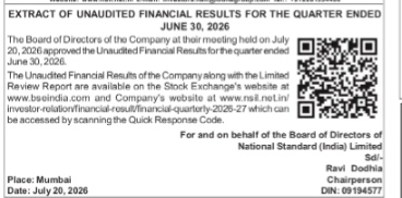 National Standard (India) Limited Unaudited Financial Results Announcement for Q1 2026-27