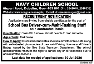 Navy Children School Goa Recruitment Notification 2026