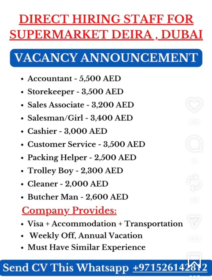 NEED STAFF FOR SUPERMARKET