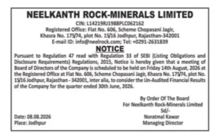 Neelkanth Rock-Minerals Limited - Board Meeting Notice for Q1 Financial Results (June 30, 2026)