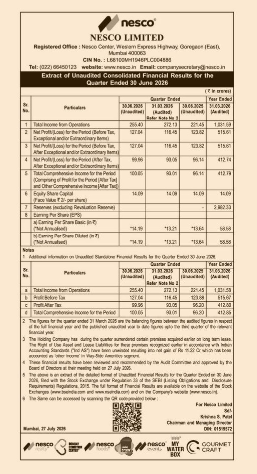 Nesco Limited Q1 FY 2026-27 Financial Results