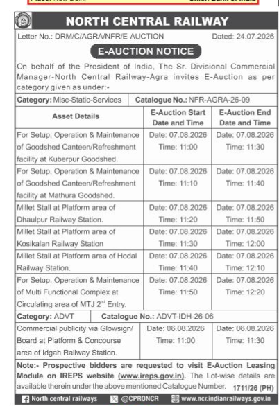 North Central Railway E-Auction Notice