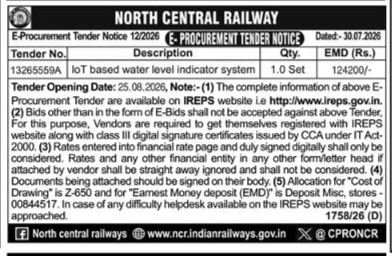 North Central Railway E-Procurement Tender Notice 12/2026
