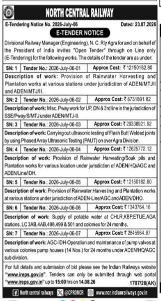 North Central Railway E-Tender Notice (July 2026)