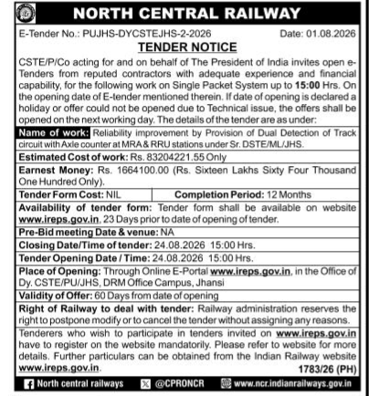 North Central Railway Tender Notice (August 2026)